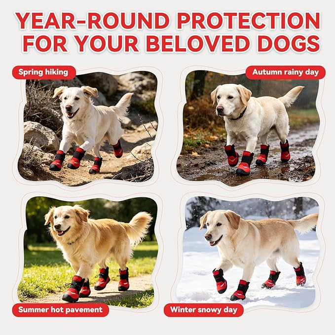 All-Weather Dog Boots for Paw Protection-Durable Dog Booties for Hot Pavement, Snow, Hiking | Non-Slip Sole & Adjustable Straps Outdoor Pet Shoes(red,7#)