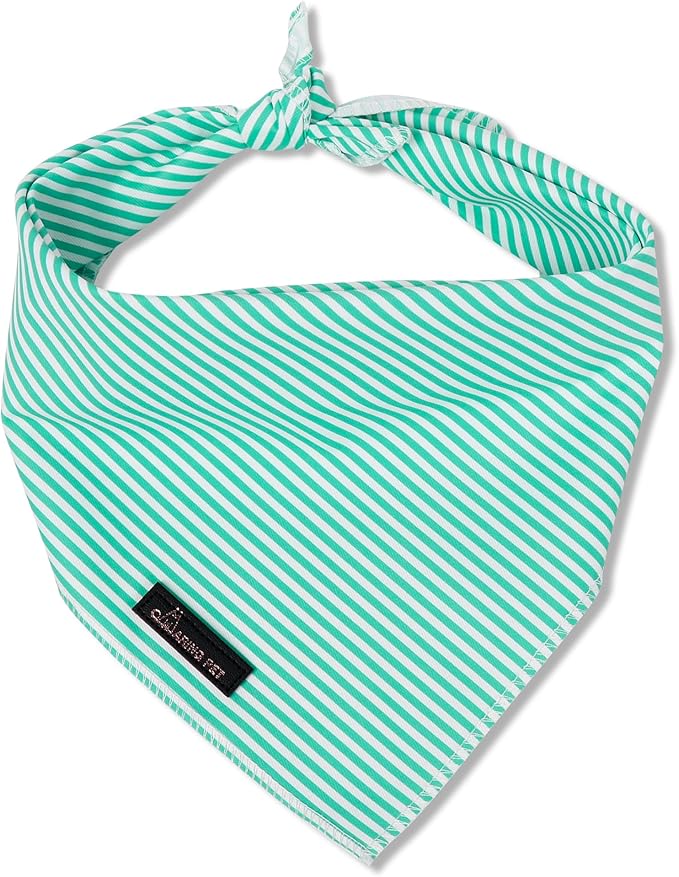 ARING PET Stripe Dog Bandanas, Cute Teal Pet Bandana Scarf Triangle Bib for Small Medium Large Boy Girl Dogs Cats, Puppy Kerchief for Daily Wear Walks Party Photos-L