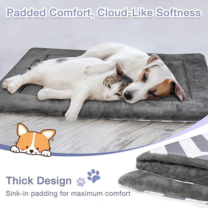 Catalonia Classic Waterproof Dog Mat, Portable Reversible Pet Travel Mat, Pet Cushion Pad with Handle for Small Medium Dogs Cats, Indoor or Outdoor, 50x27.5 inch, Gray Wavy