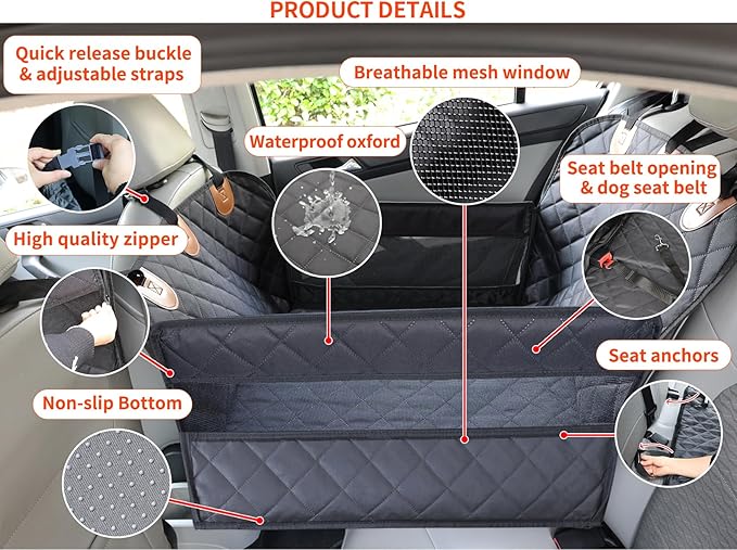 Dog car seat Cover for Back seat Hard Bottom Half Dog car seat Cover Passenger Friendly Back seat Extender for Dogs