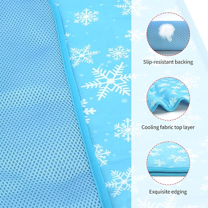 DELIFUR Dog Cooling Mat - Pet Cooling Mat Outdoor for Dogs Self Cooling Pad for Puppy Small Medium Dog Machine Washable (Large, Blue Snowflake)