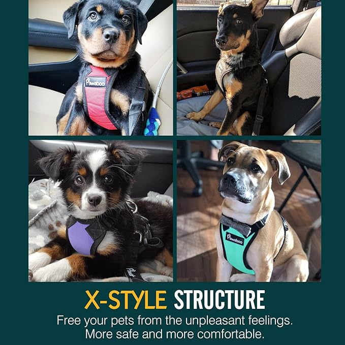 Pawaboo Breathable Dog Seat Belt Harness for Car, Adjustable Dog Safety Vest Harness with Vehicle Connector Strap, L, Full Blue