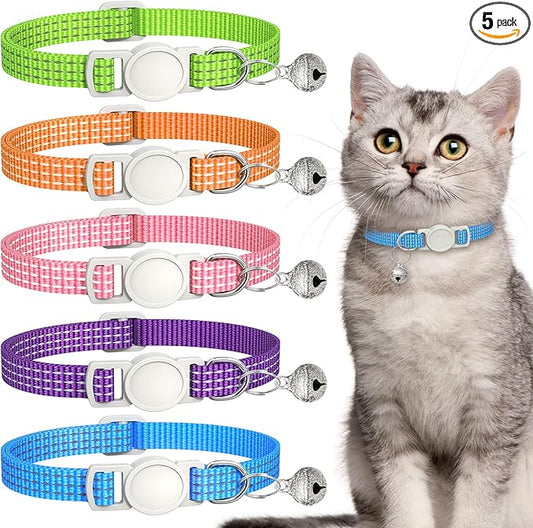 5 Pack Reflective-Breakaway Cat Collars with Bells,Adjustable Small Cat Collar,Ideal for Girl Cats Male Cats Kittens Puppies,Pet Supplies Stuff Accessories 7.9" - 13" (5 Bright Colors)