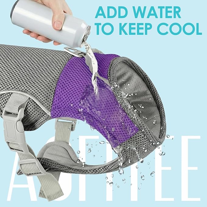 AOFITEE Dog Cooling Vest Small Dog, Lightweight Cooling Jacket for Dogs, Breathable Dogs Cooler Shirt with Harness D-Ring, Pet Sun Shirt UV Protection Ice Vest for Small Medium and Large Pet, Purple S
