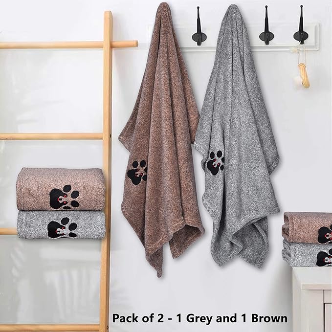 Dogvingpk Medium Dog Towel 2 Pack, Super Absorbent Soft Quick Drying Microfiber Pet Bath Towels for Medium & Small Dogs (M-36" * 28", Grey and Brown)