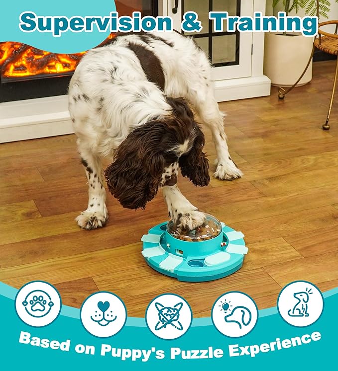 Aluckmao Dog Puzzle Toy Feeder, Press to Dispense Food, Slows Eating, Brain Stimulation Mental Enrichment, Interactive Treat Dispenser Game