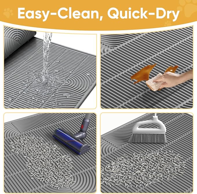 TRZZ XXL Extra Large Cat Litter Mat, Silicone Litter Box Mat for Floor, Waterproof & Non-Slip, Easy to Clean, Cat Litter Trapping Mat & Kitty Litter Catcher for Scatter Control (Khaki)