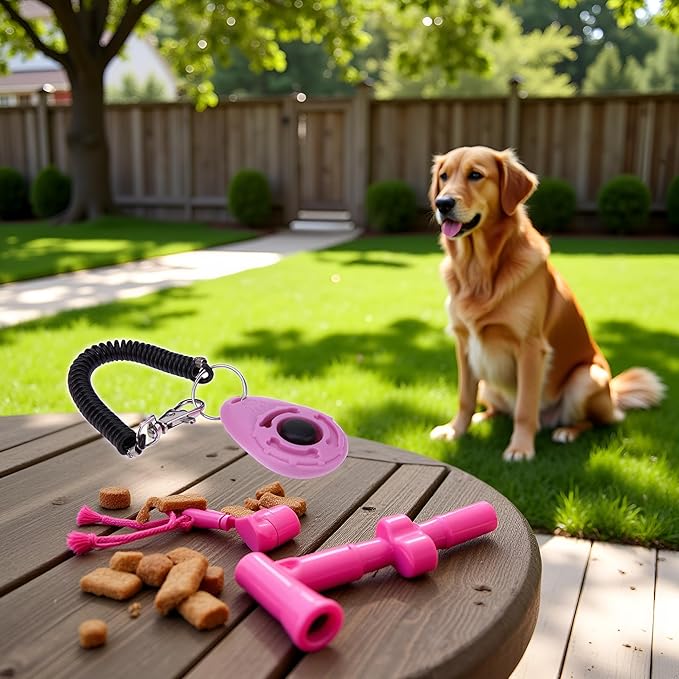 Jinshining 1pc Pink Clicker Easy to Use with Button Dog Training Accessories Strong and Long-Lasting,Training and Behavior Aids