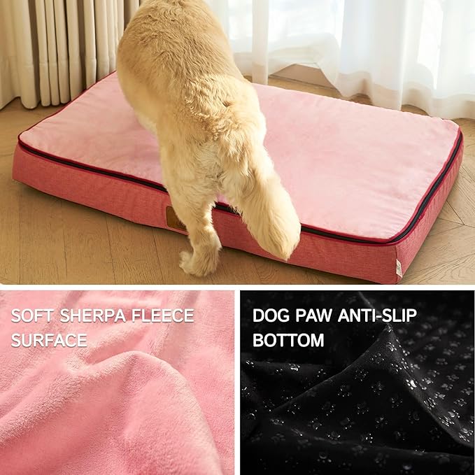 LIROCE Washable Dog Bed Cover Replacement, XXL Wrap-Around Zipper Cover for Orthopedic Memory Faom Dog Bed (48x30x6 inches), Pink