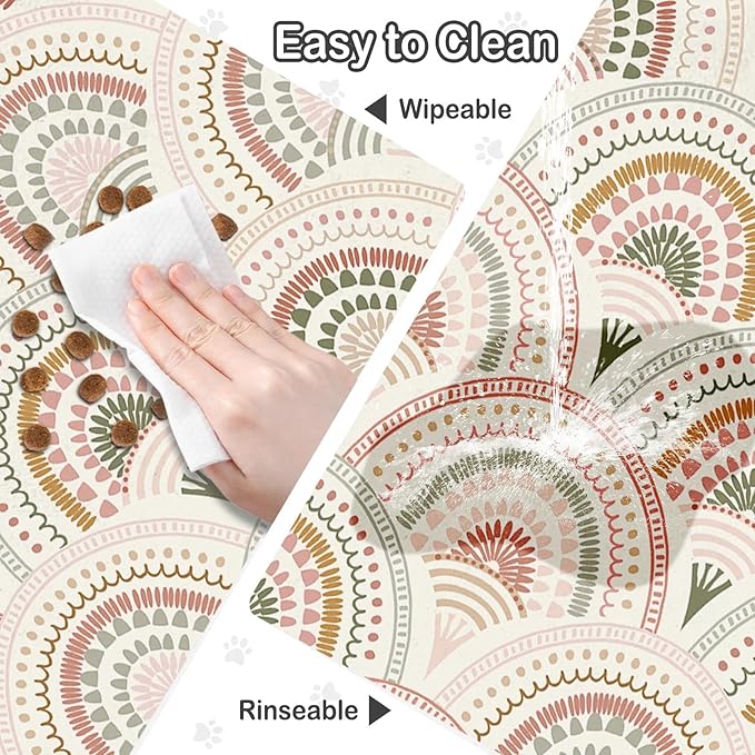 Dog Food Mat for Pet Cat Food Mat, Boho Absorbent Quick Dry Dog Bowl Mats for Food and Water, Non-Slip Cat Pet Feeding Mats for Floor Placemats 12"x20"