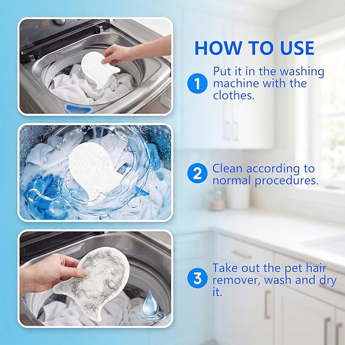 Pet Hair Remover for Laundry,Reusable Dog & Cat Hair Catcher for Washing Machine & Dryer,Effectively Removes Fur,Lint and Dander from Bedding,Clothes(2Pcs White)