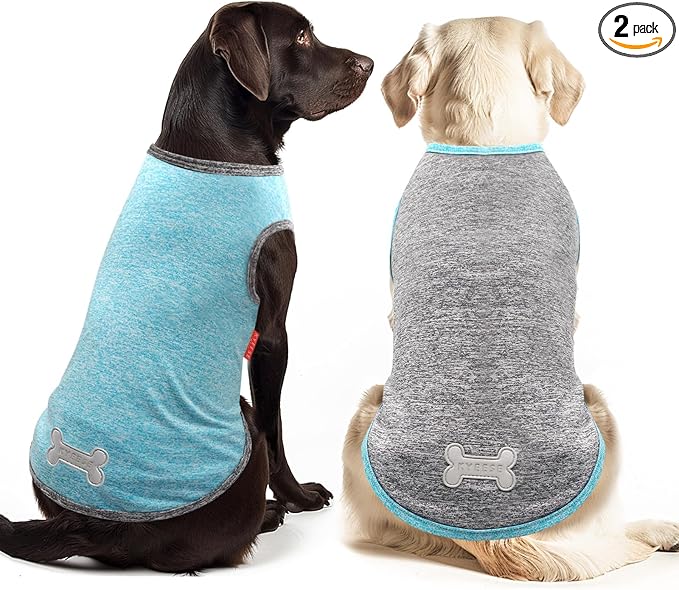 KYEESE 2 Pack Dog Shirts for Large Dogs Quick Dry Breathable Stretchy Sun Protection Dog T-Shirts with Reflective Label Tank Top Sleeveless Vest Dogs Clothes, Grey+Blue, 3XL