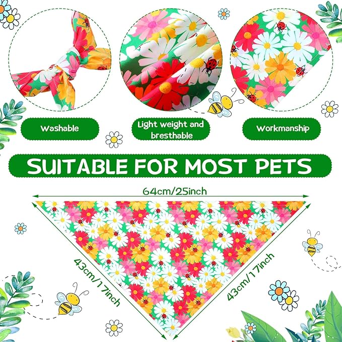 Eccliy 30 Pack Dog Bandanas Summer Bulk Adjustable Flower Dog Scarfs Soft Washable Triangle Polyester Bandana Cat Costume Bibs with Flowers Patterns for Boy Girl Medium Pet Grooming Accessories Spring