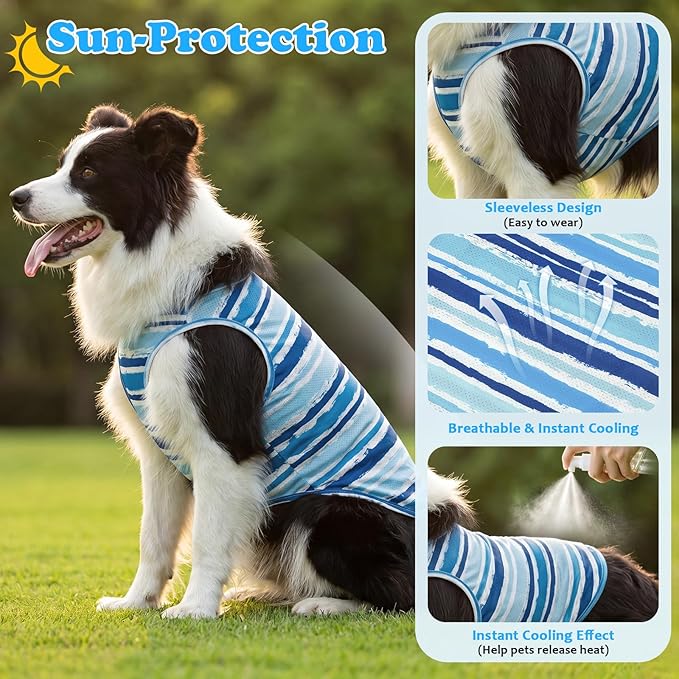 Dansydaisy 5 Pack Dog Cooling Vest, Quick Dry Dog Shirts Mesh Breathable Instant Sun Protection Cooling Vest Lightweight Summer Hawaii Beach Jacket for Outdoor Walking Hunting Hiking Clothes(L)