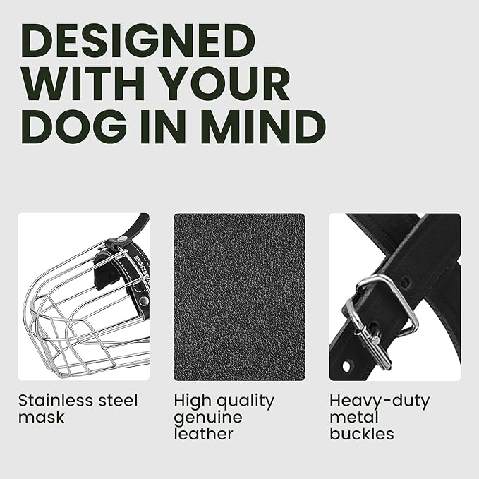 BRONZEDOG Pitbull Dog Muzzle Metal Mask Amstaff Wire Basket Pit Bull Adjustable Leather Straps for Large Dogs (Steel)
