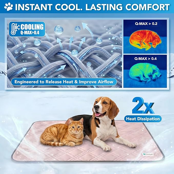 PetAmi Dog Cooling Mat, Waterproof Self Cooling Dog Pad with Non-Slip Backing, Q-Max >4.0 Pet Cooling Mat for Crate, Couch, Kennel & Car, Indoor Outdoor Summer Use, Pink, 29x40