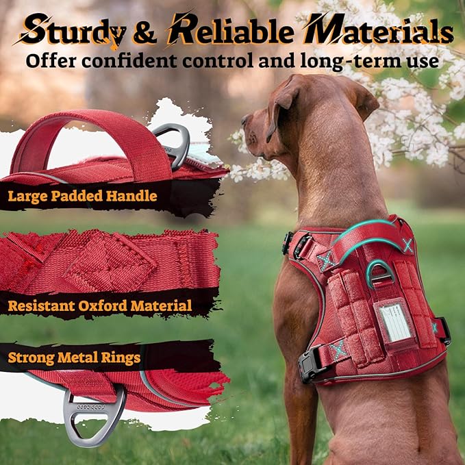 rabbitgoo Tactical Dog Harness for Small Dogs No Pull Adjustable Military Vest with Handle MOLLE Reflective Heavy Duty Dog Vest for Walking Training Hunting Outdoor Working Medium Size Dog Red S