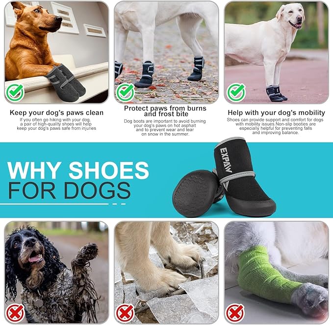 EXPAWLORER Waterproof Dog Shoes for Small Medium Large Dogs, Summer Dog Shoes for Hot Pavement, Hiking Walking, Reflective Dog Booties for Outdoor Snow Rain Days, Anti-Slip Dog Boots & Paw Protectors