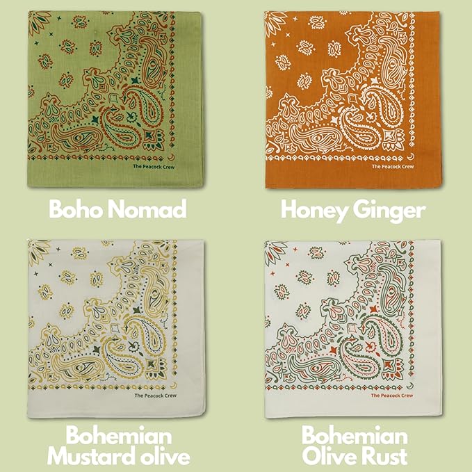 The Peacock Crew Premium Soft Cotton Bandanas Pack for Men and Women Paisley 22 x 22 inches