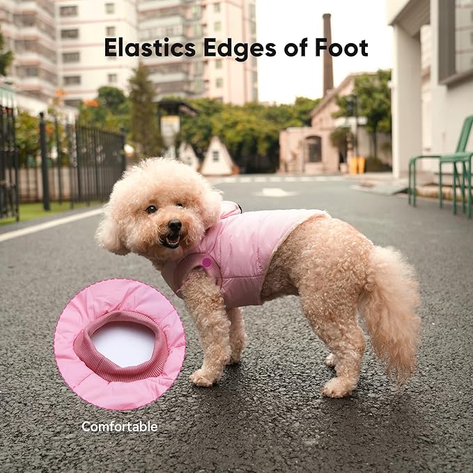 Vecomfy Fleece Lining Dog Hoodie with Harness Built in,Extra Warm Large Dog Jacket in Winter Doggie Coats with Hooded,Light Pink XXXL