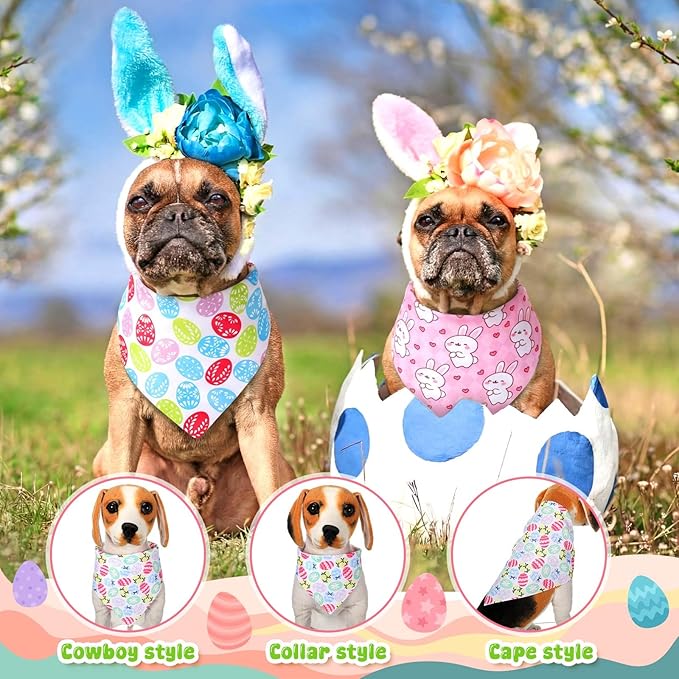 Youyole 120 Pcs Dog Bandana Bulks Bunny Dog Bandanas Rabbit Egg Pet Scarf Soft Cat Triangle Scarfs Pet Bandana Bibs for Small and Medium Breed