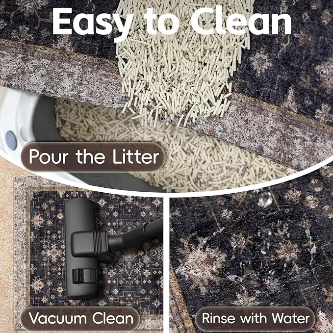 Cat Litter Mat Litter Trapping Mat, 33"x22" Waterproof Urine Proof Litter Box Mat Catcher Mat Non-Slip Washable for Kitty Kitten, Black