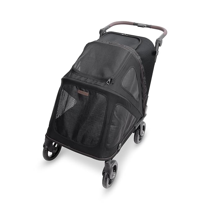 WonderFold PF Luxury FlatFold Pet Stroller Designed for Comfortable Elevated Everyday Walks - Black, Medium (Up to 66 lbs)