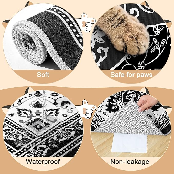 Bienbee Cat Litter Mat, 2PCS 33"x22" Machine Washable Litters Box Mats Non-Slip &Waterproof Cat Litters Trapping Mats Easy to Clean Mat for Litter Box Less Waste Protects Floors Black L