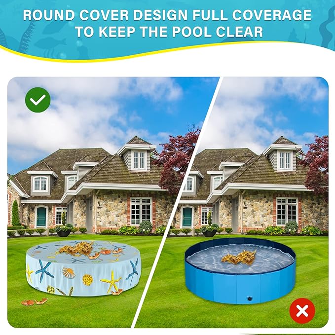 Foldable Round Dog Swimming Pool Cover, for 32 "/63“/48” Collapsible Outdoor Tub, PVC Coating Waterproof and UV Protection, Leakproof Washable Kiddie Pet Small Paddling Bath Accessories