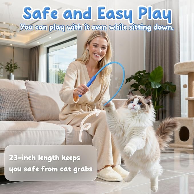 Casfuy Innovative Ultra Light Durable Tail Silicone Teaser Wand Cat Toy
