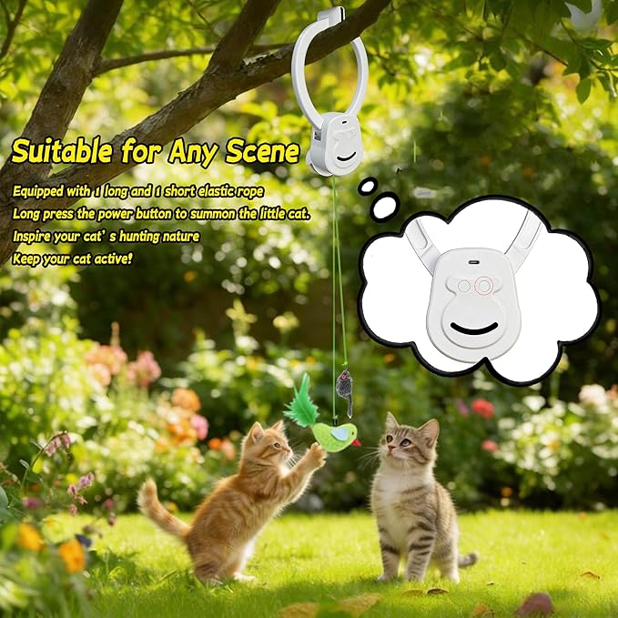 Interactive Cat Toy for Indoor Cats, 2-Mode Automatic Door Hanging Cat Toy with Flying Bird & Mouse, USB Rechargeable Quiet Electric Cat Toy for Bored Cats, Kittens & Multi-Cat Homes