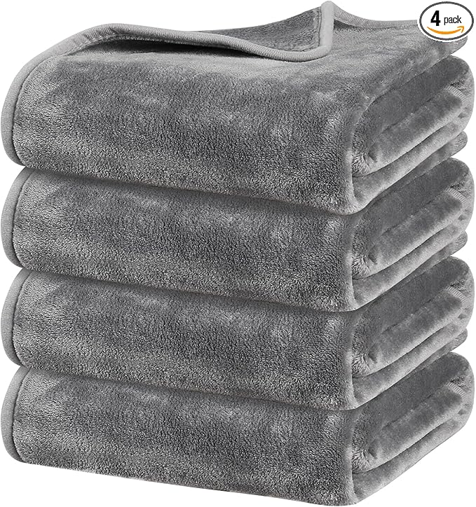 Onarway Dog Blanket Washable for Puppy: 4 Packs Dog Blankets 40”x28” - Fluffy Soft Small Throw for Cat Puppy Kitten Dogs - Fleece Pet Blankets for Bed Sofa Car and Indoor - Light Grey
