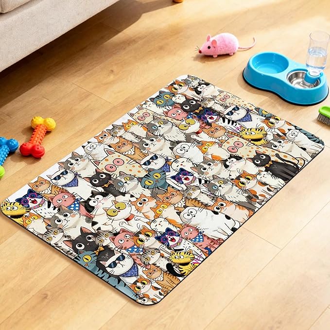 Cat Food Mat for Pet Dog Food Mat, Cats Absorbent Quick Dry Dog Bowl Mats for Food and Water, Non-Slip Cat Pet Feeding Mats for Floor Placemats 12"x20"