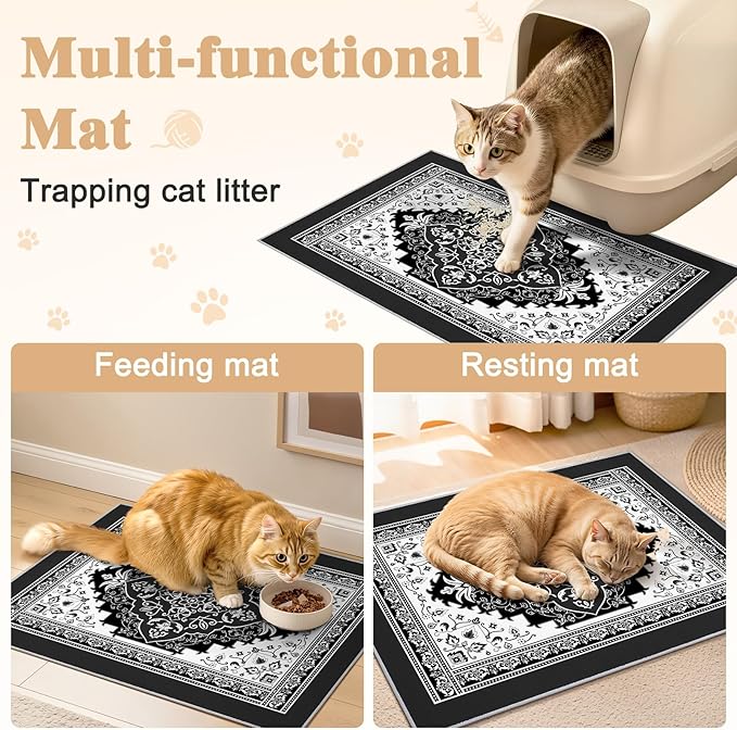 Bienbee Cat Litter Mat, 2PCS 33"x22" Machine Washable Litters Box Mats Non-Slip &Waterproof Cat Litters Trapping Mats Easy to Clean Mat for Litter Box Less Waste Protects Floors Black L