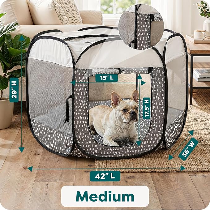 FurHaven Soft-Sided Dog & Cat Playpen, Portable Foldable Indoor & Outdoor Pet Playpen with Mesh Windows & Zippered Door, Gray Pebbles, Medium