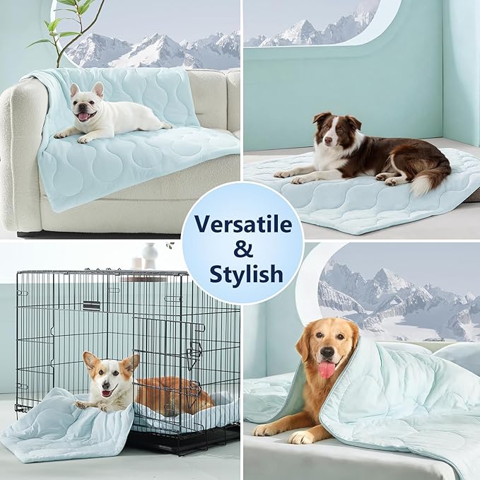 MIXJOY Cooling Blanket for Extra Large Dogs Breathable, Dual-Sided with Q-MAX>0.5, Lightweight Pet Cooling Throw Blanket Summer for Dog Bed & Couch Bed, Washable Soft Cat Cold Mat, Aqua Blue, 50x60