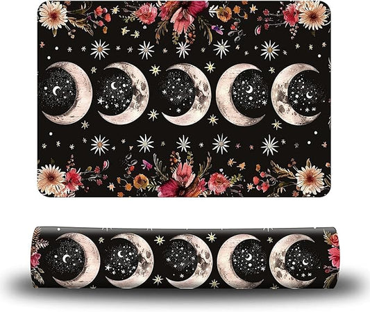 Dog Food Mat, 19.6" x 23.6" Absorbent Pet Feeding Mat for Food and Water, Waterproof Diatom Mud Pet Placemat with Non-Slip Rubber Backing, Easy Clean Cat Bowl Mat for Floors - Red Flower Moon