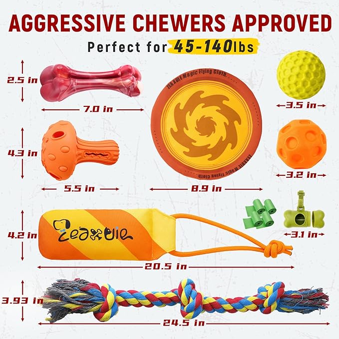 Zeaxuie 12 Pack Long-Lasting Various Dog Chew Toys Pack for Aggressive Chewers,Includes Dog Rope Toy,Squeaky Toys & Indestructible Chew Bone for Medium,Large & X-Large Breeds Dogs (for Tough Chewers)