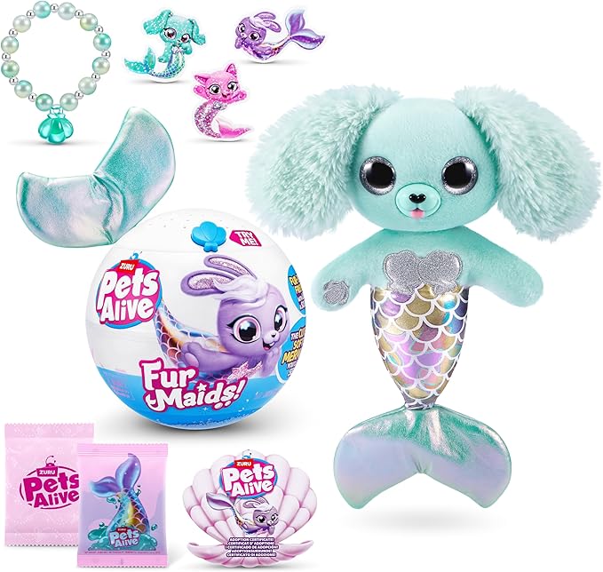 Pets Alive Furmaids by ZURU Mermaid Plush Interactive Lights Sounds Girls Toy (Green Puppy)