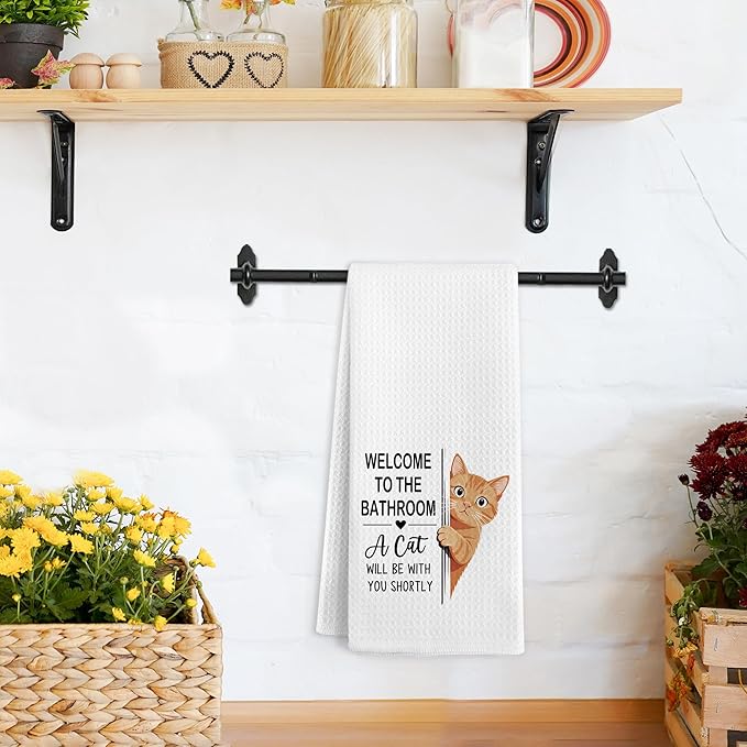 Funny Orange Tabby Cat Hand Towels for Bathroom, A Cat Will Be with You Shortly Hand Towels, Funny Orange Cats Dish Tea Towel for Kitchen Bathroom Decor, Cats Gifts for Kids Girls, 16x24