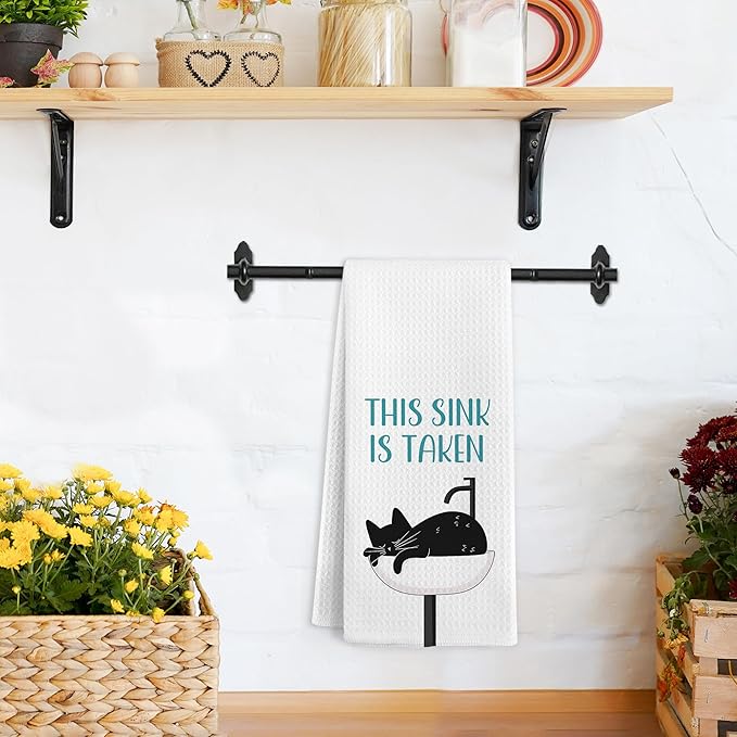 Funny Black Cat Hand Towels for Bathroom, This Sink is Taken Decorative Hand Towels, Black Cat Themed Dish Tea Towel for Kitchen Bathroom Decor, Cats Lover Gifts for Women Men, 16x24 Inch