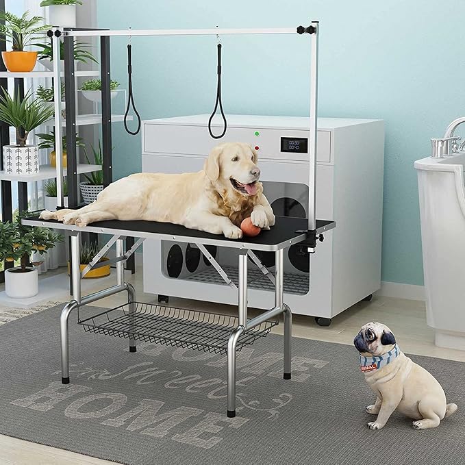 Professional Dog Pet Grooming Table Adjustable Heavy Duty Portable w/Arm & Noose & Mesh Tray (42", Black)