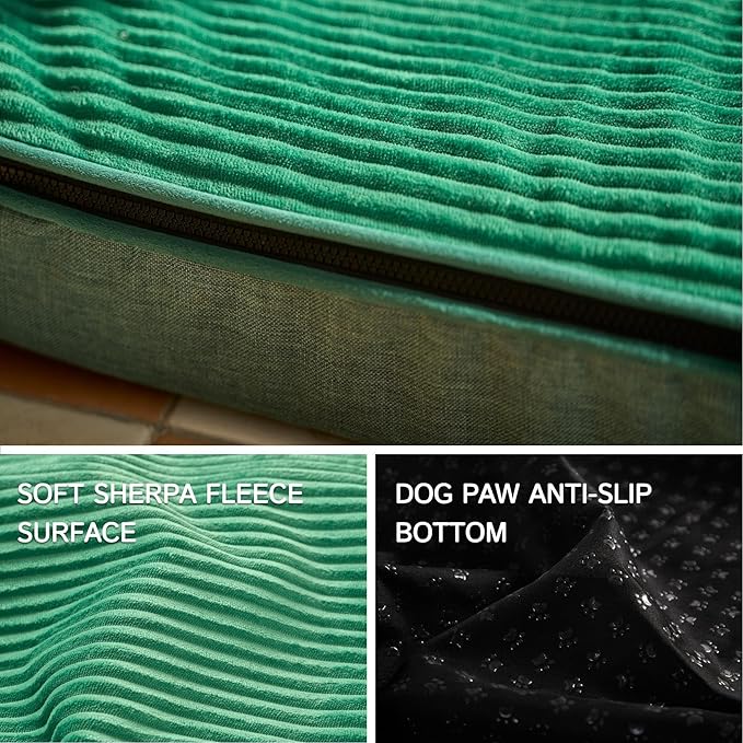 LIROCE Washable Dog Bed Cover Replacement, XL Wrap-Around Zipper Cover for Orthopedic Memory Faom Dog Bed (41x27x4 inches), Green