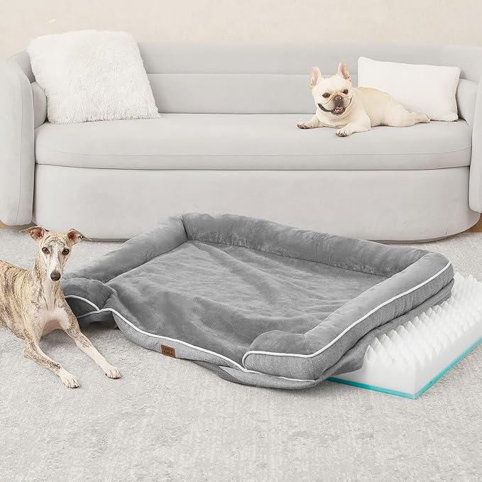 EHEYCIGA Dog Bed Cover Replacement for Large Sized Dog Bed, Waterproof Washable Removable Cover for Orthopedic Memory Foam Dog Sofa, Non-Slip Bottom, Grey, Cover Only