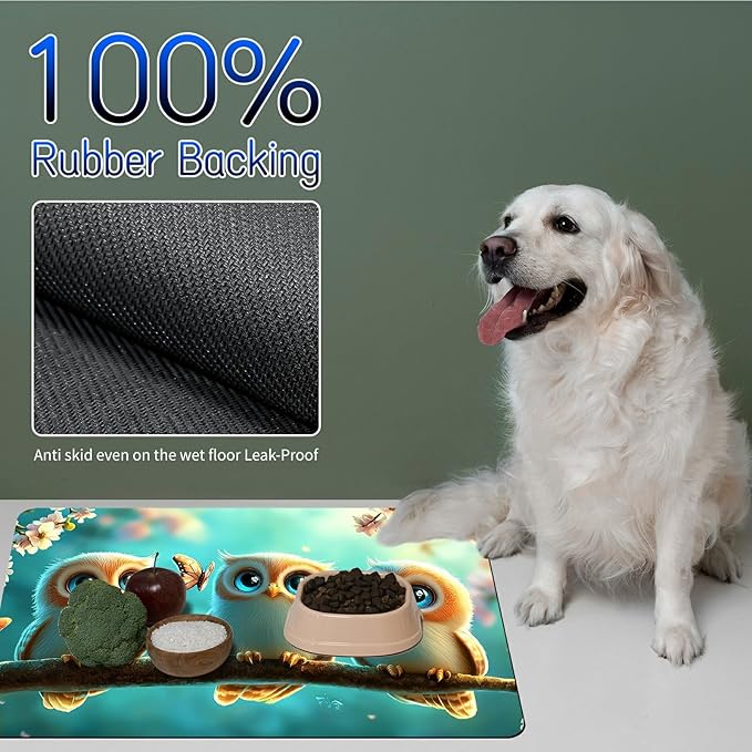 Dog Food Mat, 19.6" x 23.6" Absorbent Pet Feeding Mat for Food and Water, Waterproof Diatom Mud Pet Placemat with Non-Slip Rubber Backing, Easy Clean Cat Bowl Mat for Floors - Blue Baby Eagle