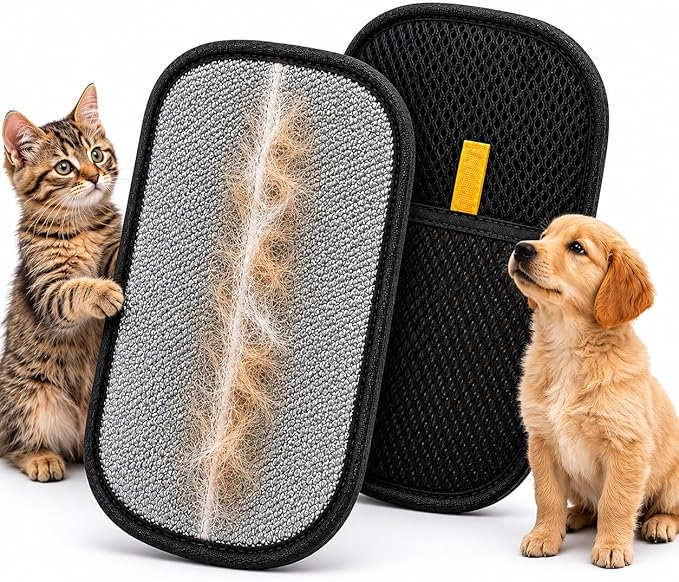 Pet Hair Remover Glove 2-Pack, Reusable Pet Hair Remover for Couch, Carpet, Furniture & Car Seats, Washable Lint Remover Mitt for Dog & Cat Hair