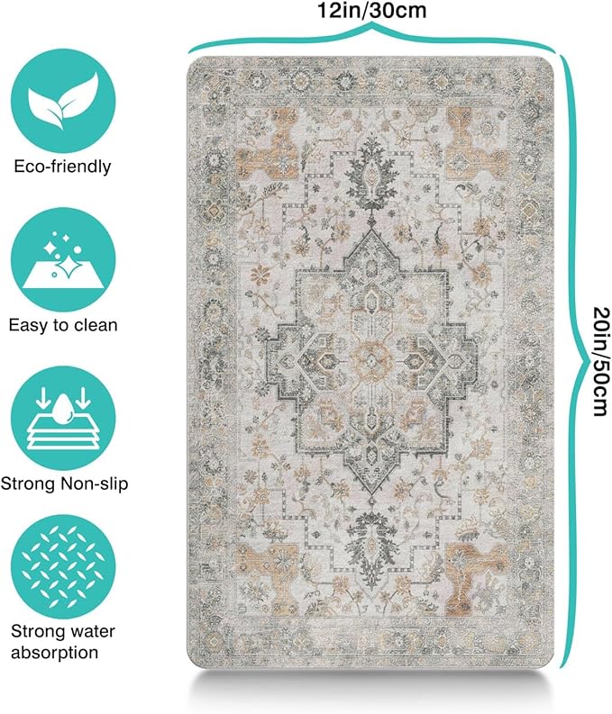 Vintage Tribal Dog Food & Water Mat, Boho Pet Feeding Mat for Floor Non-Slip Waterproof, Super Absorbent Cat Bowl Mat, Easy to Clean Durable Pet Placemat,12" × 20"