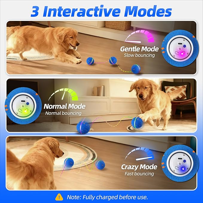 Diman Interactive Dog Toys, 3.5 Inch Automatic Moving Balls for Dogs, 3-Modes with Colorful Lights, Durable E-TPU Material, Active Self Rolling, Bouncing, and Rotating Puppy Toy to Keep Them Busy