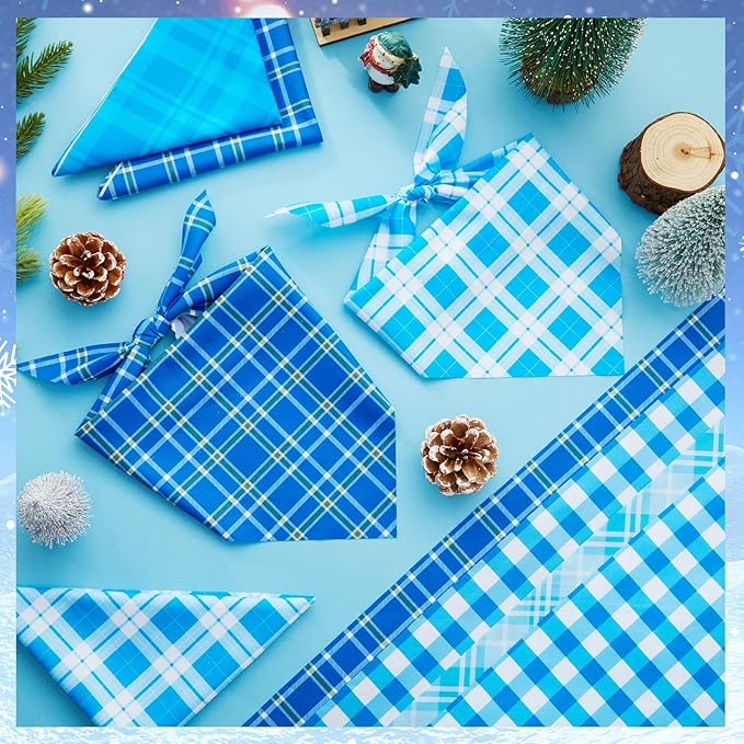 Abbylike 100 Pcs Plaid Dog Bandanas Bulk Blue Checkered Bandanas for Dogs Triangle Kerchief Bibs Scarf Set for Pet Holiday Party Costume Photo Props Accessories Pet Shops, 25 Styles