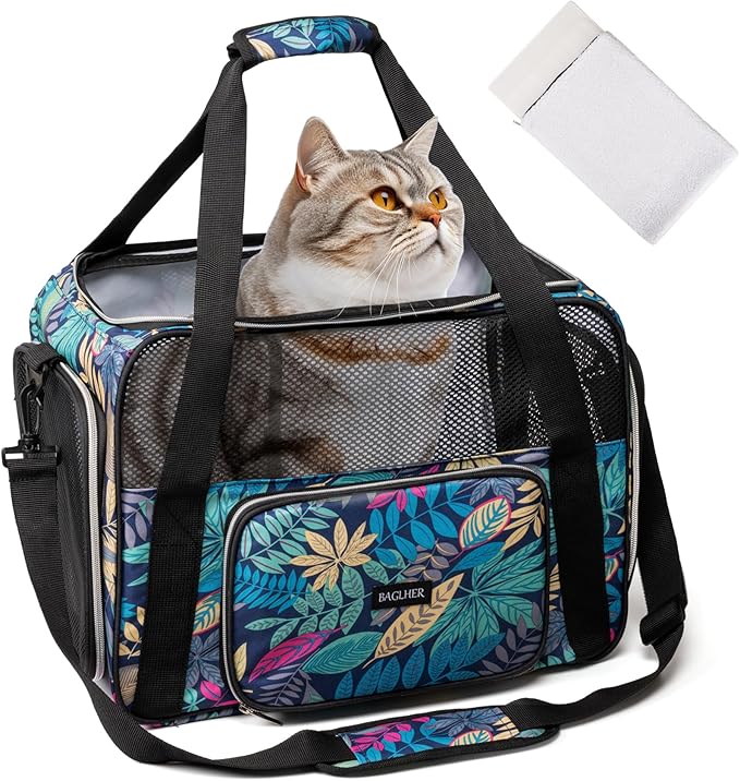 BAGLHER Pet Travel Carrier for Small Medium Cats & Dogs, Airline Approved Soft Sided